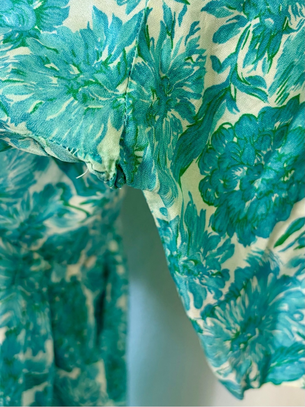 Vintage Silver Palm Cali Teal Floral Pinup Dress w Original Belt Retro 60s L - Picture 9 of 13